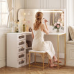 Coiffeuse Auroea miroir LED tabouret rangement blanc