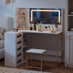 Coiffeuse Auroea miroir LED tabouret rangement blanc