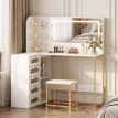 Coiffeuse Auroea miroir LED tabouret rangement blanc