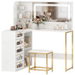 Coiffeuse Auroea miroir LED tabouret rangement blanc