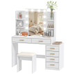Coiffeuse Nalen miroir éclairé tabouret rembourré rangement blanc