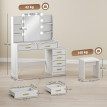Coiffeuse Nalen miroir éclairé tabouret rembourré rangement blanc