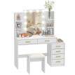 Coiffeuse Nalen miroir éclairé tabouret rembourré rangement blanc