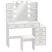 Coiffeuse Nalen miroir éclairé tabouret rembourré rangement blanc