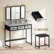 Coiffeuse Nalay miroir triptyque tabouret tiroirs gris