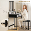 Coiffeuse Nalay miroir triptyque tabouret tiroirs gris