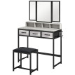 Coiffeuse Nalay miroir triptyque tabouret tiroirs gris