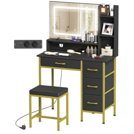 Ralac Coiffeuse maquillage miroir LED station de charge noir