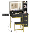 Ralac Coiffeuse maquillage miroir LED station de charge noir