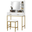 Coiffeuse Amrason LED Miroir 2 Tiroirs Étagères Tabouret Blanc