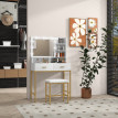 Coiffeuse Amrason LED Miroir 2 Tiroirs Étagères Tabouret Blanc