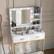 Coiffeuse Amrason LED Miroir 2 Tiroirs Étagères Tabouret Blanc