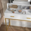 Coiffeuse Amrason LED Miroir 2 Tiroirs Étagères Tabouret Blanc