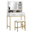 Coiffeuse Amrason LED Miroir 2 Tiroirs Étagères Tabouret Blanc