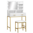 Coiffeuse Amrason LED Miroir 2 Tiroirs Étagères Tabouret Blanc