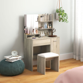 Aubios coiffeuse maquillage miroir tabouret rangement naturel beige