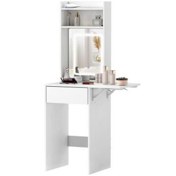 Salson Coiffeuse compacte miroir LED rangement blanc