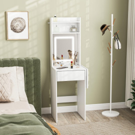 Salson Coiffeuse compacte miroir LED rangement blanc