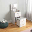 Coiffeuse Beler 3 en 1 miroir tabouret roulant rangement blanc