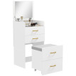 Coiffeuse Beler 3 en 1 miroir tabouret roulant rangement blanc