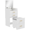 Coiffeuse Beler 3 en 1 miroir tabouret roulant rangement blanc