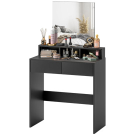 Ilot coiffeuse miroir 2 tiroirs 3 compartiments noir