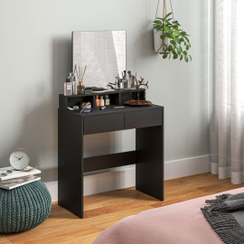 Ilot coiffeuse miroir 2 tiroirs 3 compartiments noir