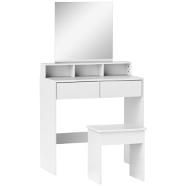 Tera Coiffeuse Miroir Tiroirs Étagères Blanc