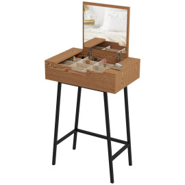 Salio Coiffeuse avec miroir pliable et rangements style industriel bois naturel