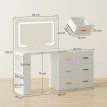 Coiffeuse Saloara miroir LED tiroirs prises blanc