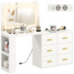 Coiffeuse Saloara miroir LED tiroirs prises blanc