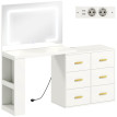 Coiffeuse Saloara miroir LED tiroirs prises blanc