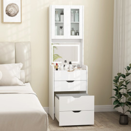 Coiffeuse Elen LED miroir rabattable tabouret rembourré blanc