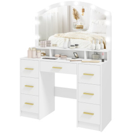 Coiffeuse Montelot LED Hollywood miroir rangement blanc