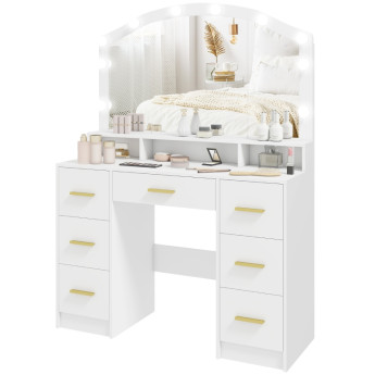Coiffeuse Montelot LED Hollywood miroir rangement blanc
