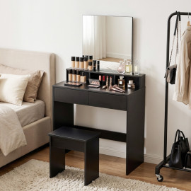 Avson Coiffeuse avec miroir et tabouret noir