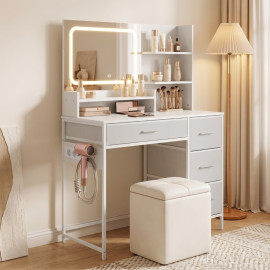 Veliason Coiffeuse Maquillage LED Station de charge Blanc