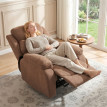 Fauteuil relax Jara inclinable manuel tissu effet lin repose pieds marron foncé