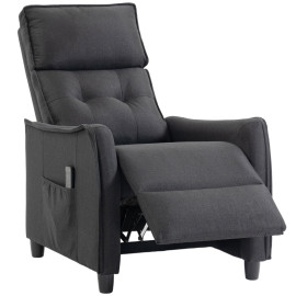 Fauteuil Massant Delioeo Inclinable Manuel Tissu Effet Lin Gris Foncé