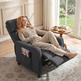 Fauteuil Massant Delioeo Inclinable Manuel Tissu Effet Lin Gris Foncé