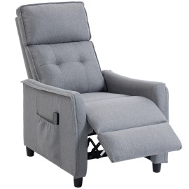 Kerac fauteuil massant inclinable manuel tissu effet lin gris clair