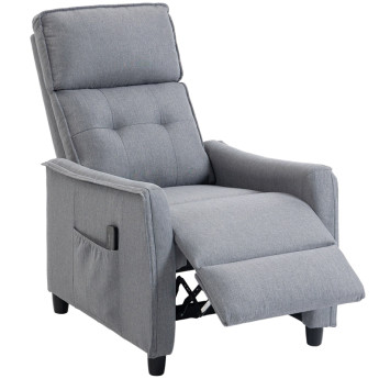 Kerac fauteuil massant inclinable manuel tissu effet lin gris clair
