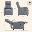 Kerac fauteuil massant inclinable manuel tissu effet lin gris clair