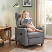 Kerac fauteuil massant inclinable manuel tissu effet lin gris clair