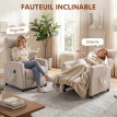 Fauteuil de relaxation Berane massage inclinable chenille crème