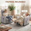 Fauteuil de massage Emiel inclinable relaxation chenille repose-pieds gris