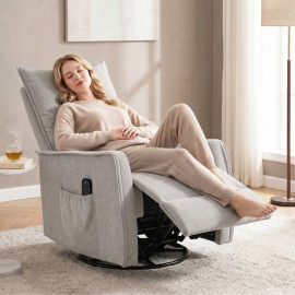 Fauteuil massant Orio inclinable chauffant pivotant chenille gris clair