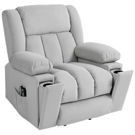 Fauteuil Falas releveur électrique massage USB velours gris clair