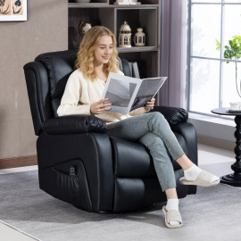 Daray Fauteuil Relax Inclinable Massant Chauffant Pivotant Noir