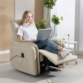 Fauteuil de massage Lorova inclinable électrique simili cuir beige